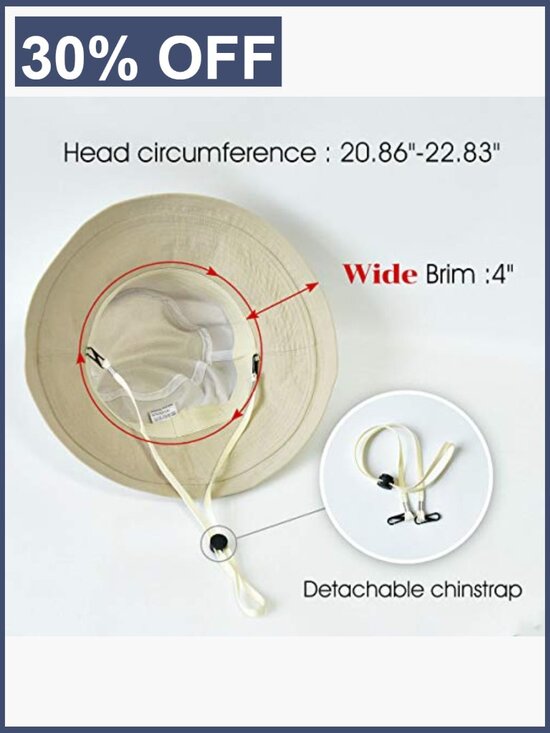 Womens UPF50+ Cotton Wide Brim Sun Hat Packable Beach Travel Bucket Cap main image 5